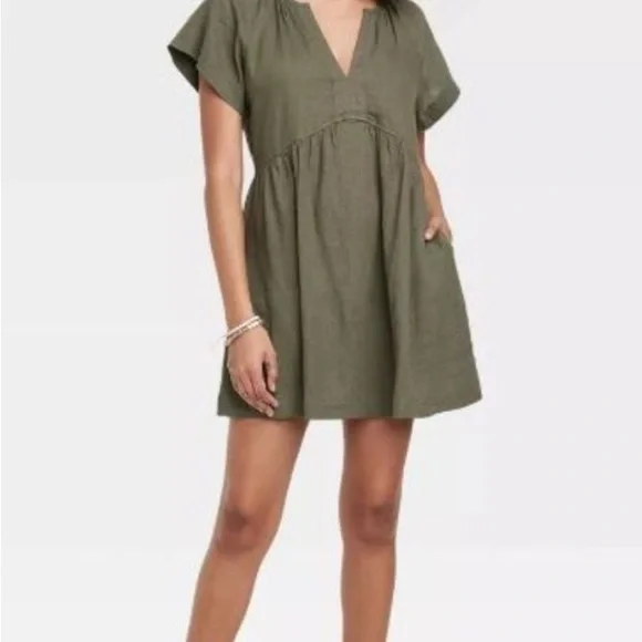 slim fit dress slacks Threadbare Women's Khaki Green 2-in-1 Jersey Poplin Mix Square Neck Long  Sleeve Dress main image 0